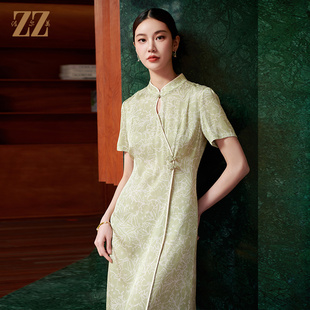 国风旗袍桑蚕丝短袖 新中式 连衣裙女M42LS33 新款 佐尔美夏季