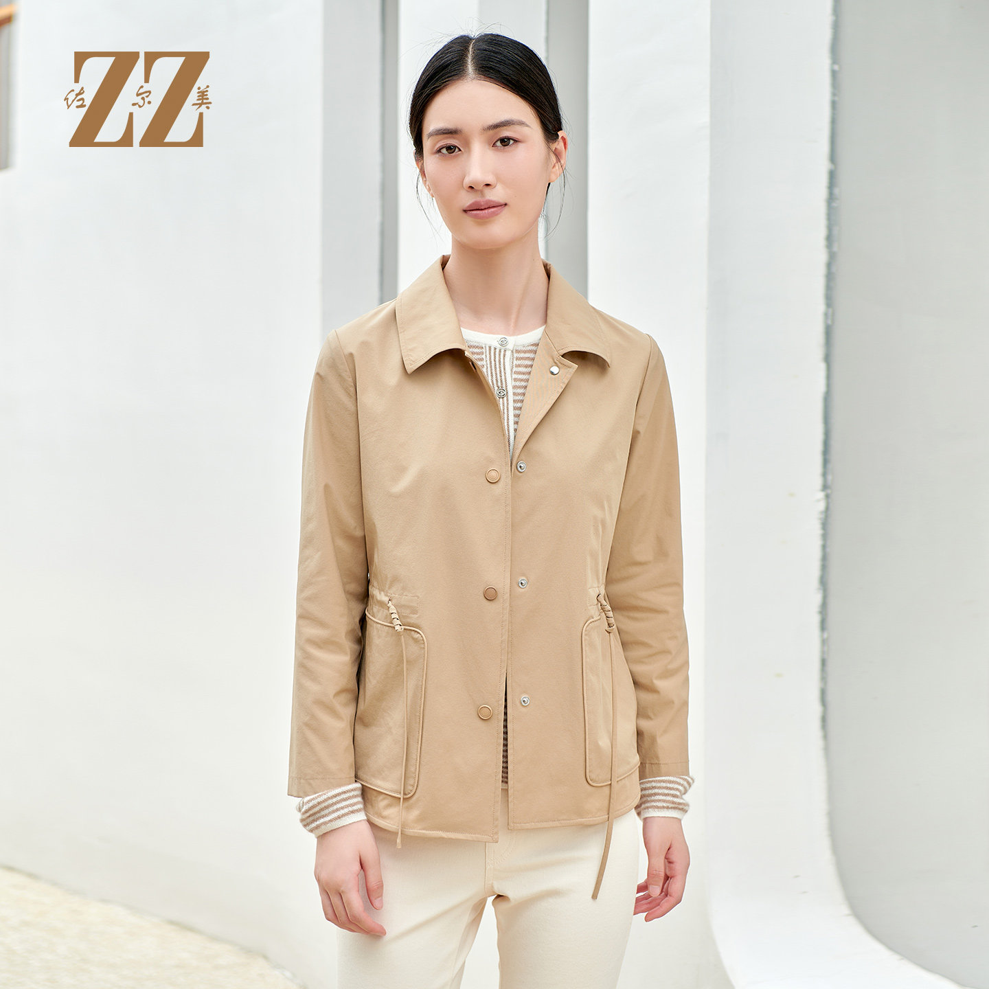 经典纯色时尚简约风衣外套上衣女图片