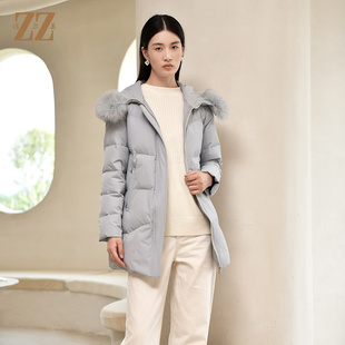 佐尔美冬季新款 气质纯色90白鸭绒狐毛领羽绒服女E24YH22