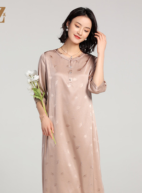 佐尔美夏季新款 桑蚕丝真丝提花缎中袖连衣裙女E22LS54