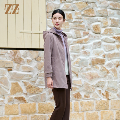 时尚气质简约百搭连帽中长款风衣