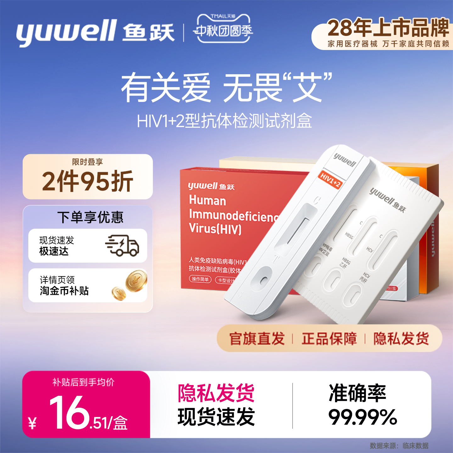 鱼跃艾滋病hiv测试纸梅毒自检盒自测试剂纸血检性病传染病非四代图片