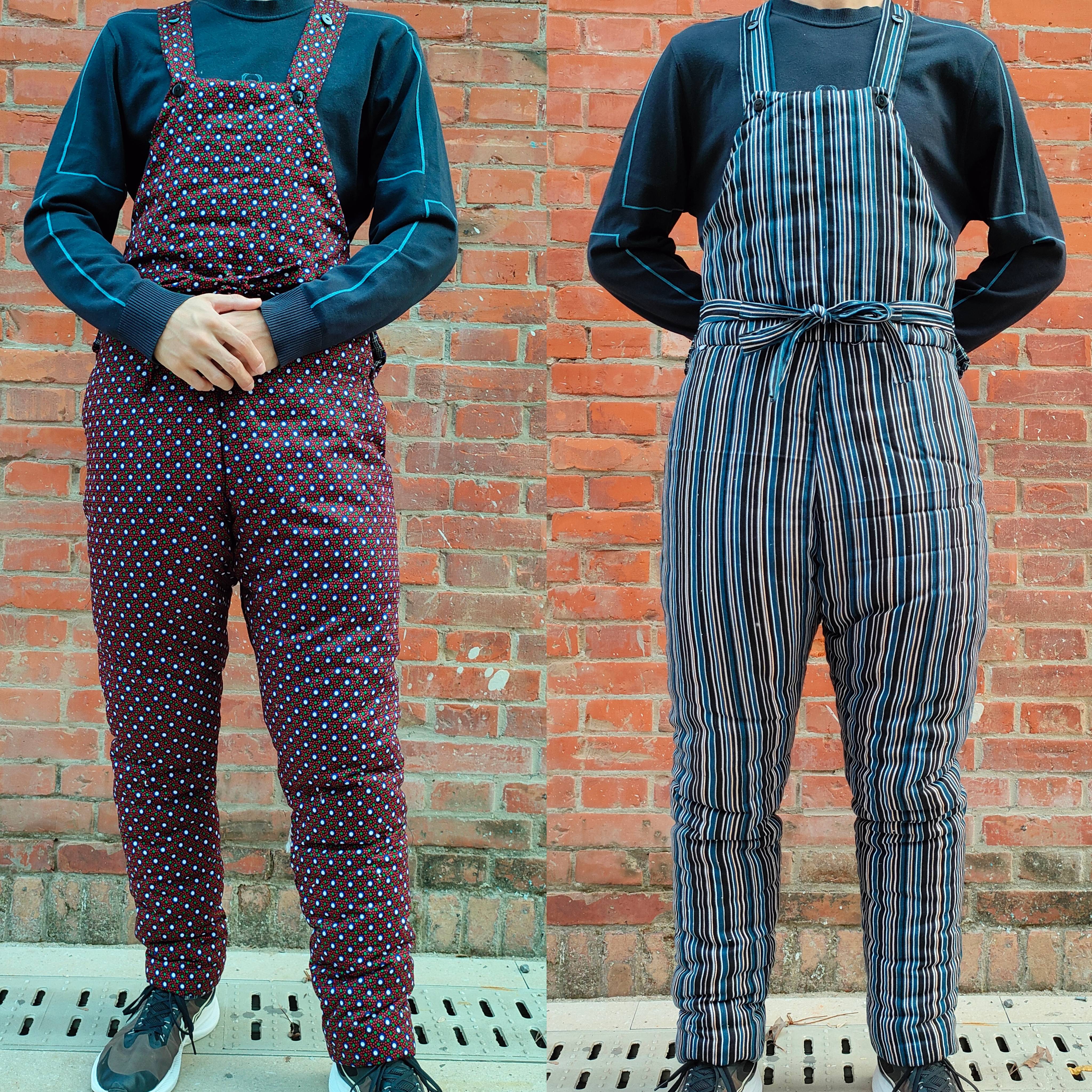 冬季加厚老式棉花背带开裆裤手工中老年护胸防风碎花簸箕连体裤