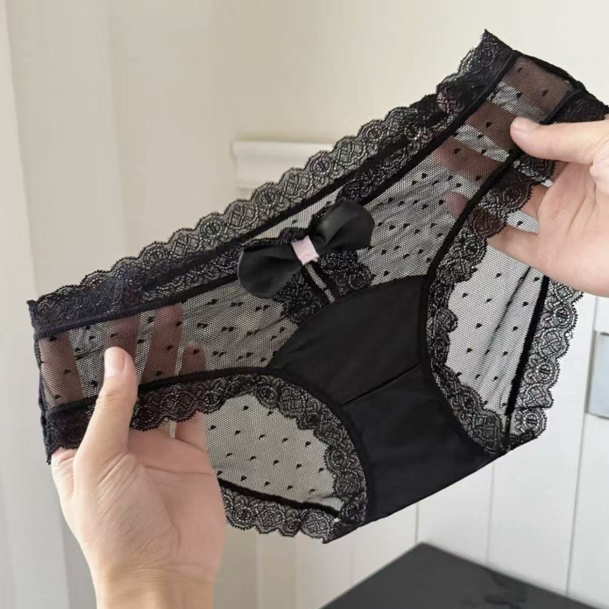 性感蕾丝内裤女生 蝴蝶结纯欲风女士短裤 网纱透明纯棉裆低腰底裤
