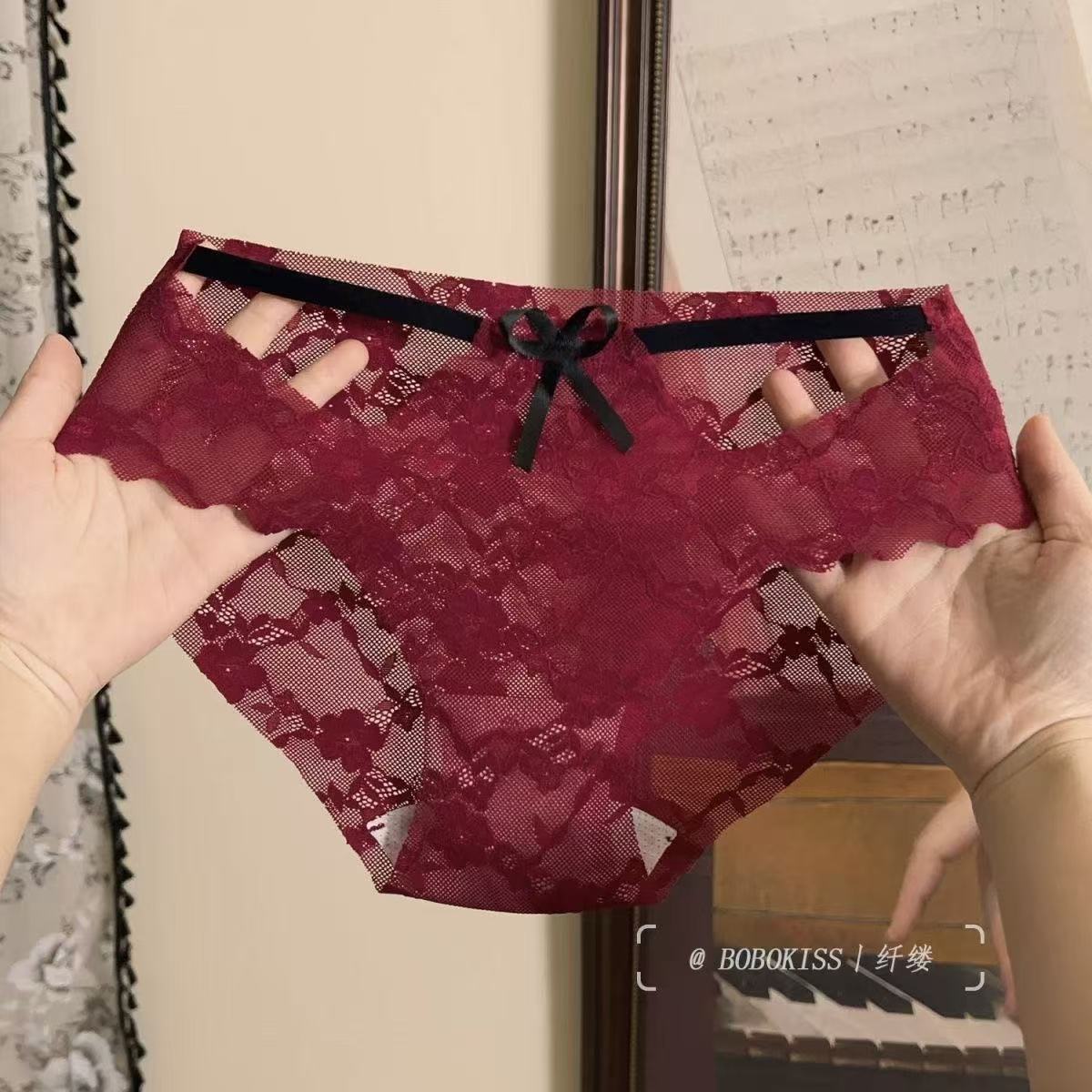 『魅红腰姬』本命年红色蕾丝内裤女性感2025新款低腰镂空无痕三角