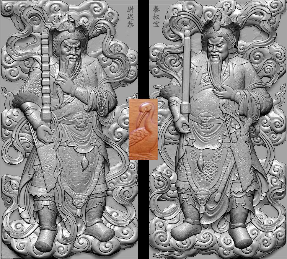 精雕图图雕刻扫描图石雕深雕浮雕新款门神尉迟恭秦叔宝古建寺庙图片