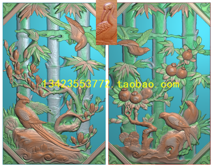 E精雕图 扫描图石雕浮雕新款竖图花鸟镂空窗64-100古建寺庙单价