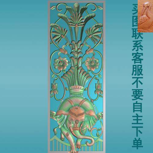 P数控雕刻图大象花瓶动物浮雕图灰度图洋花大象浮雕图镂空HD21