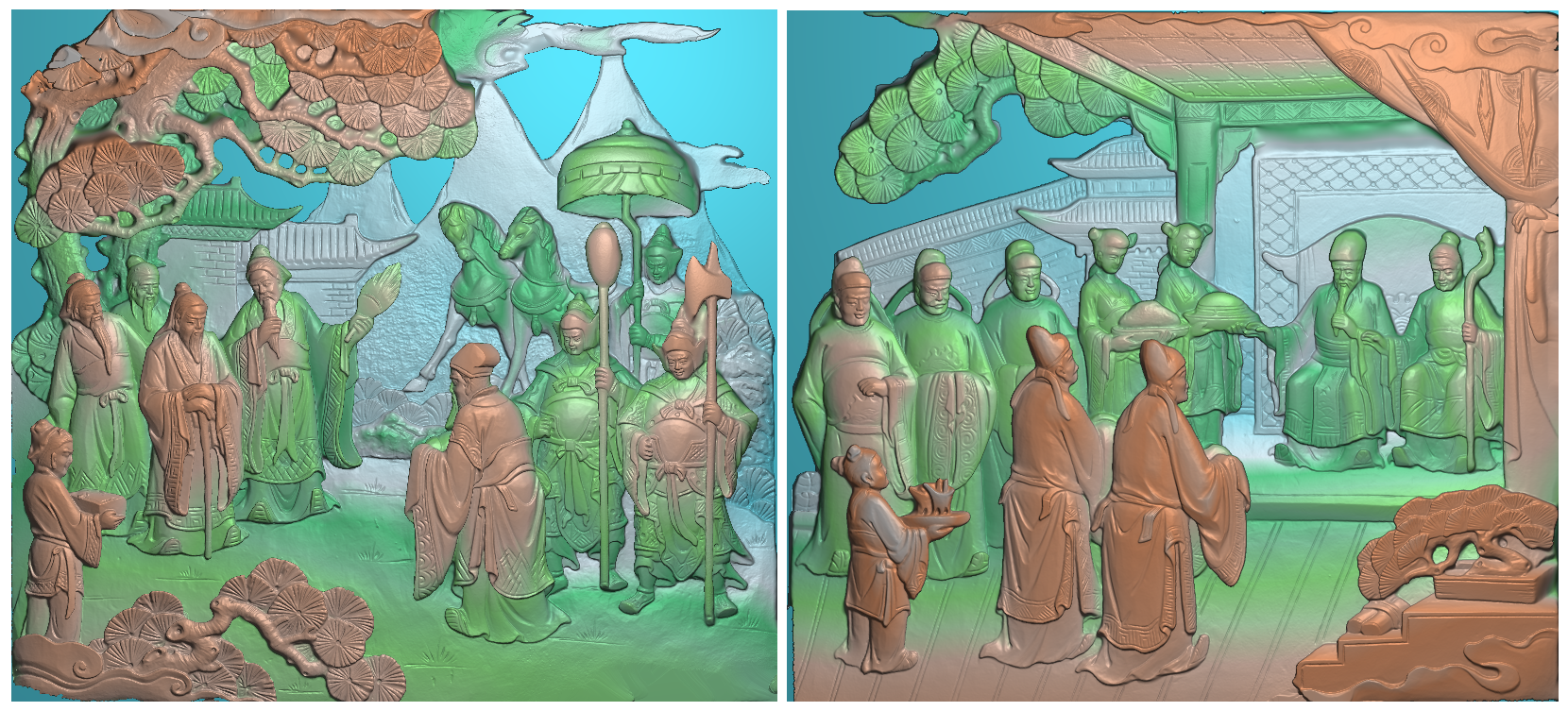 E浮雕图扫描图雕刻图灰度图新款人物90-90 古建寺庙效果图