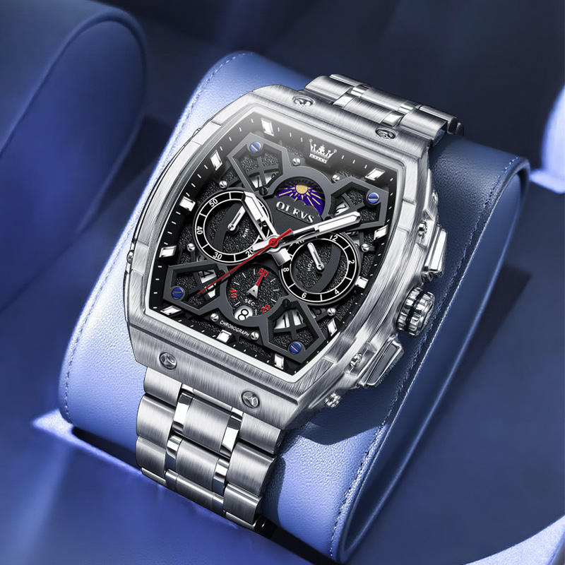 全自动机械男士夜光防水酒桶方形