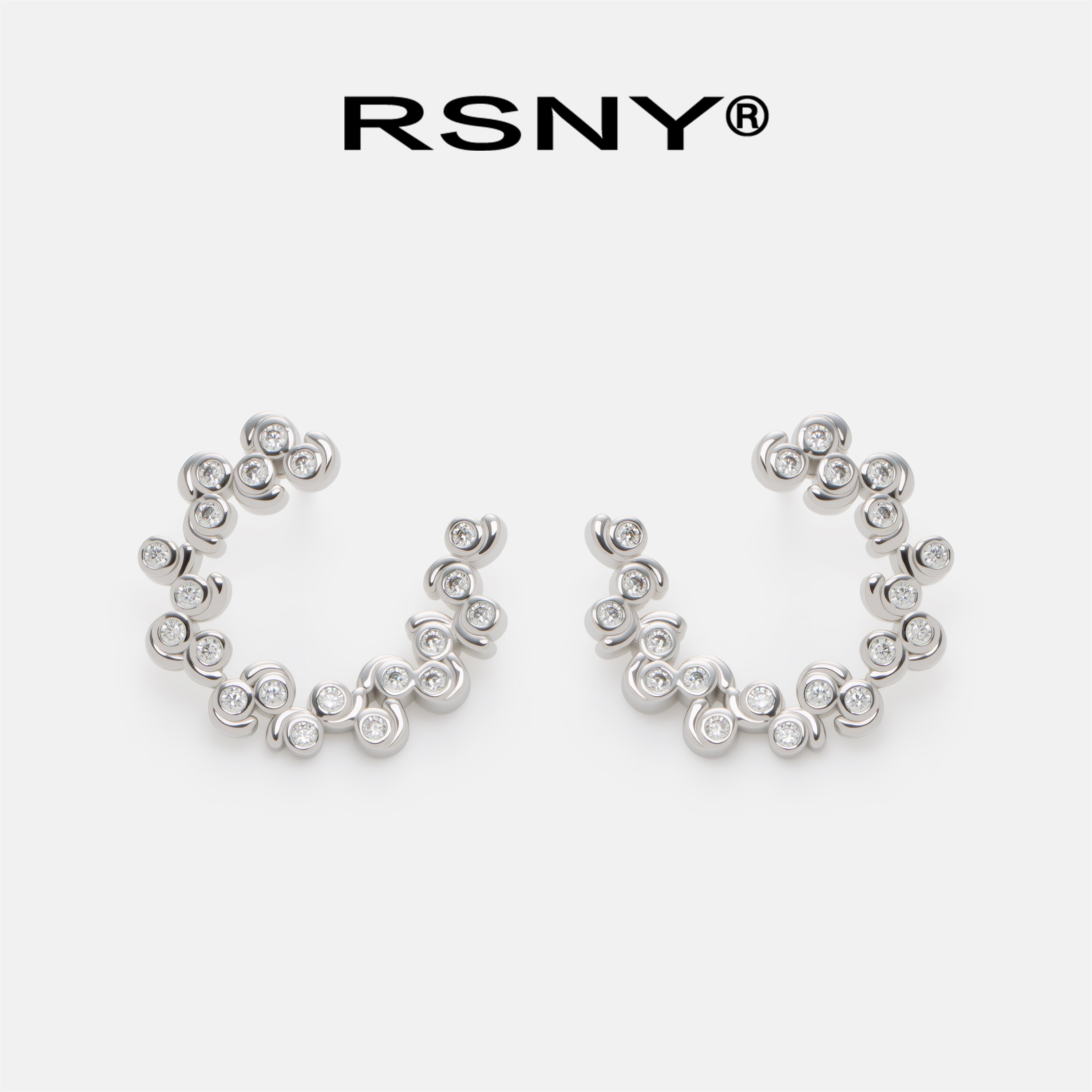 [新品]RSNY晶钻环状耳钉精致独特型2026新款精致典雅纯银耳针耳环