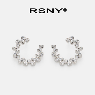 [新品]RSNY晶钻环状耳钉精致独特型2025新款精致典雅纯银耳针耳环