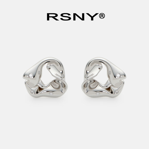 [新品]RSNY皱褶耳钉简约风2026新款潮范纯银耳针耳饰耳环