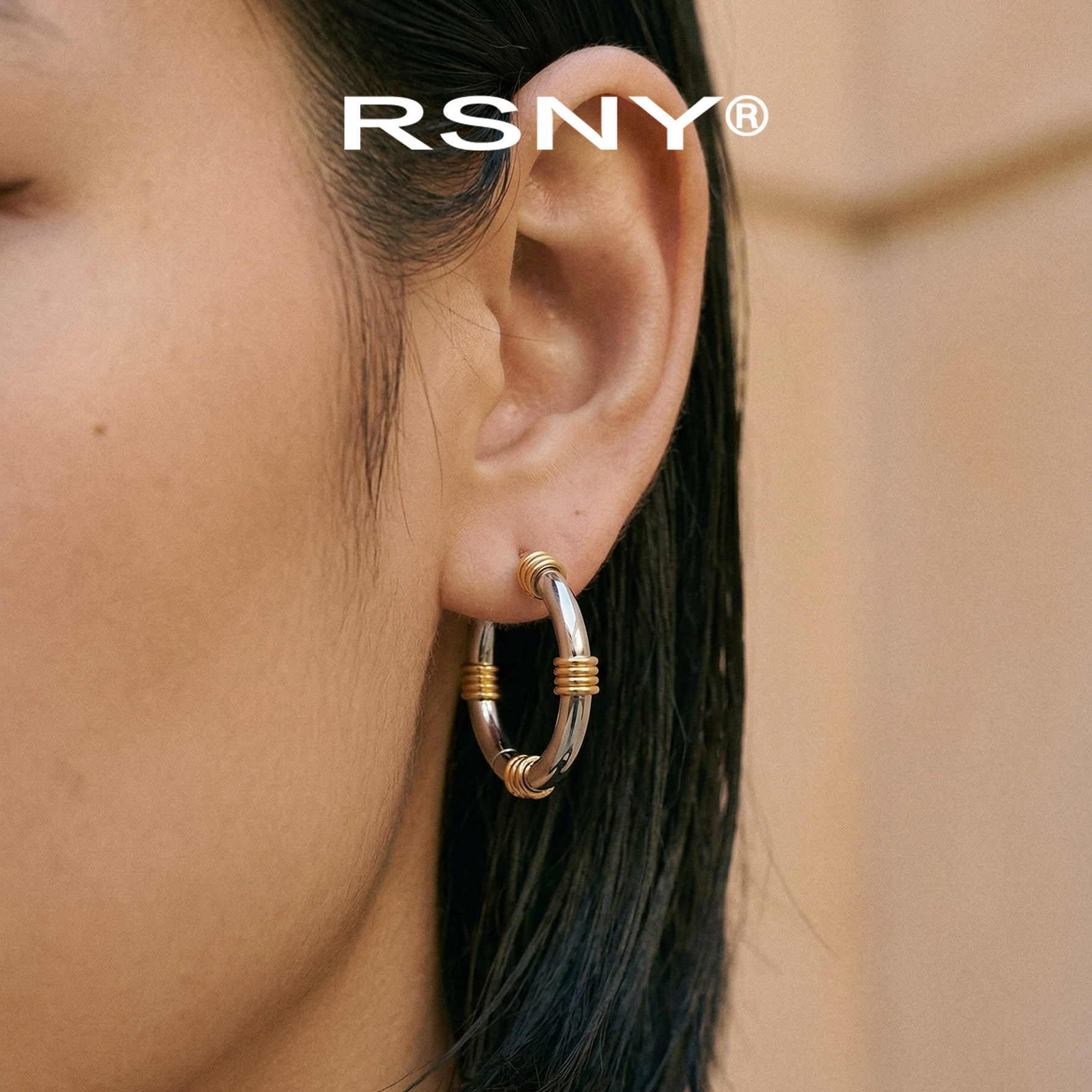[新品]RSNY简约罗马耳环2026新款轻奢设计感简约欧美风纯银针耳钉