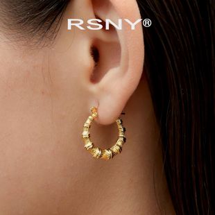 欧美风简约纯银针耳钉 新品 RSNY罗马造型耳环女轻奢设计2025新款