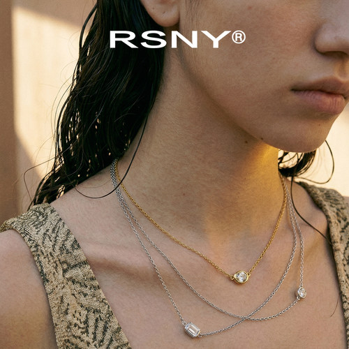 [新品]RSNY几何可拆卸多层项链双色细链吊坠通勤百搭时尚锁骨链