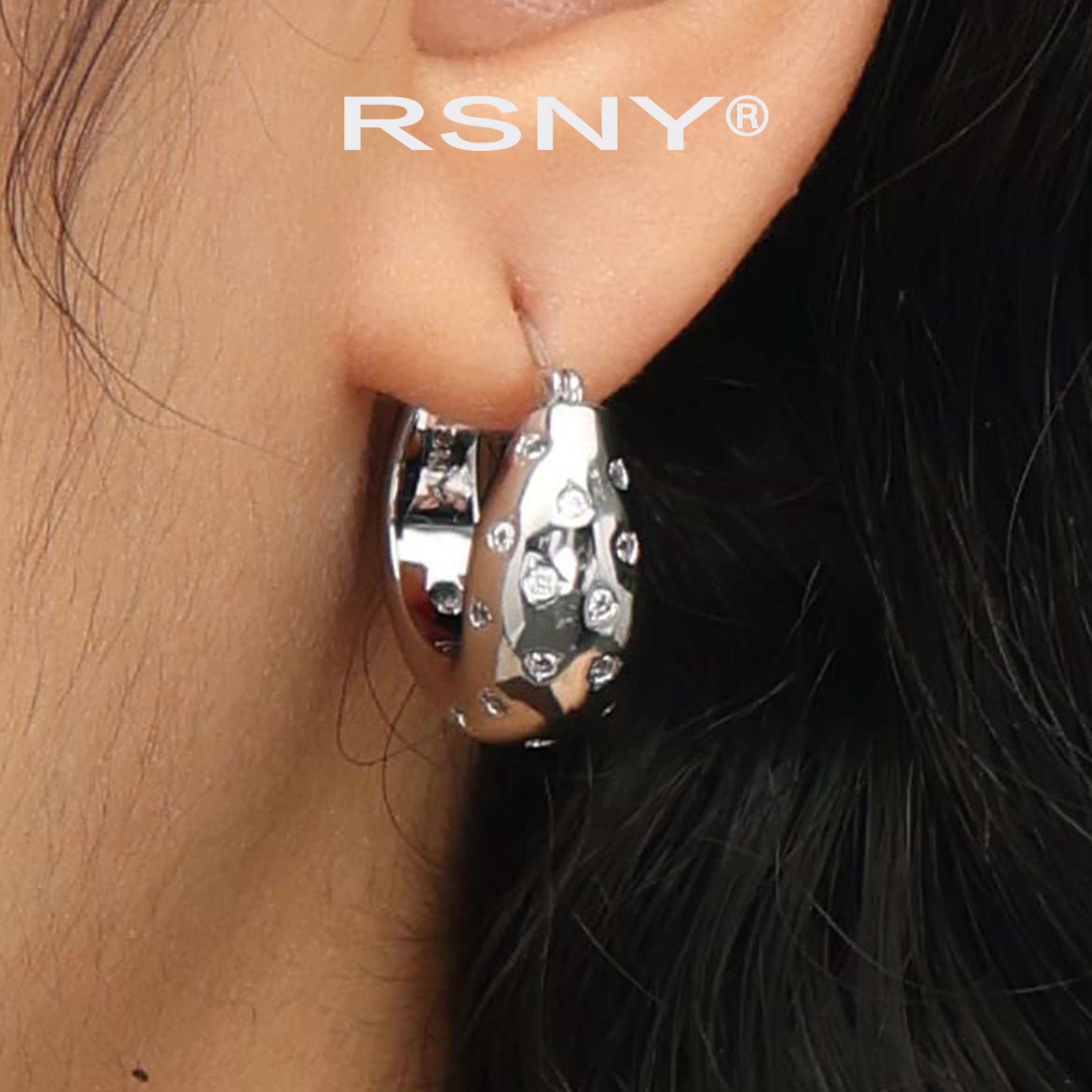 [新品]RSNY简约线条耳环轻奢设计欧美风2025新款时尚纯银耳针耳钉