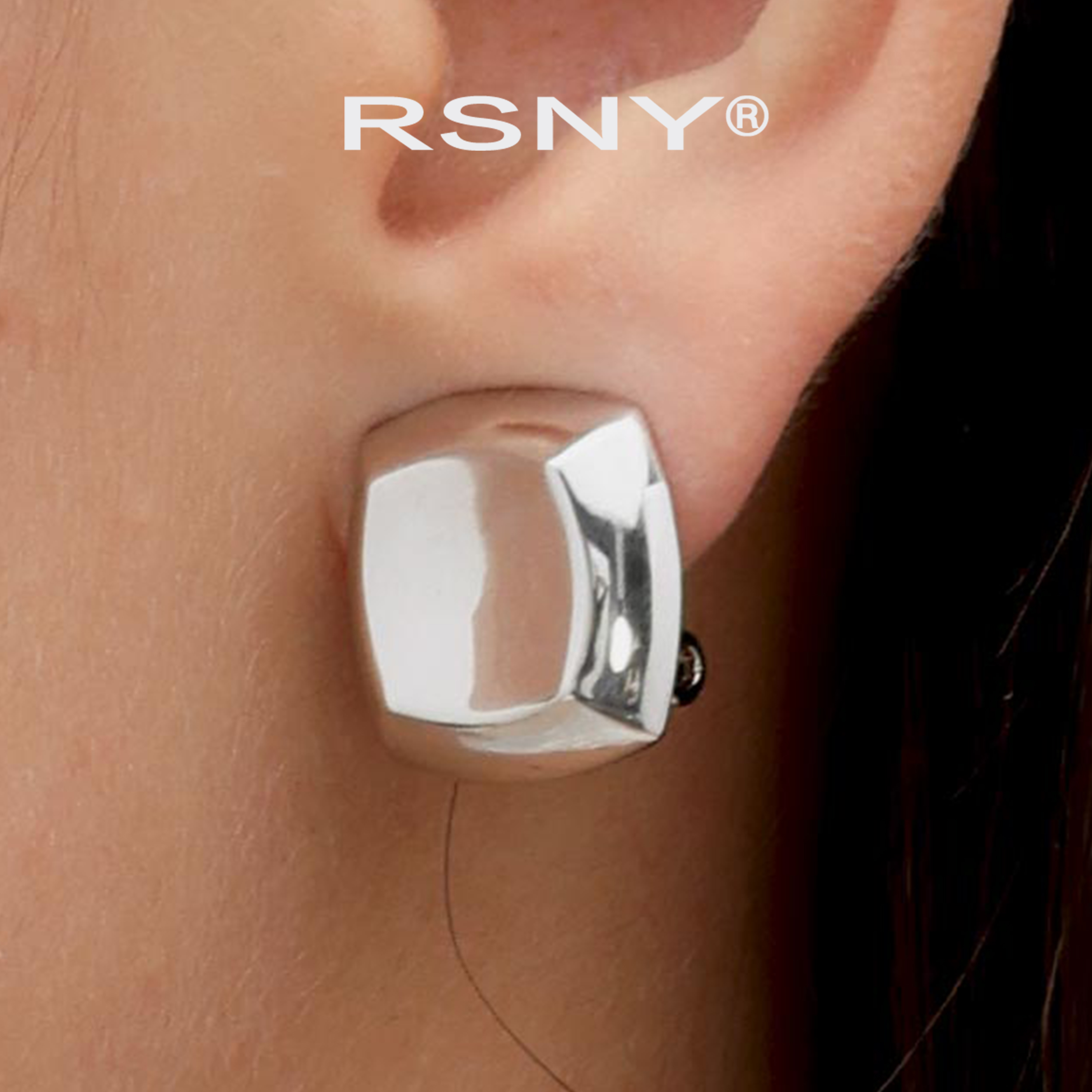 [新品]RSNY钻石截面耳钉女极简欧美气质时尚优雅简约纯银耳针耳环