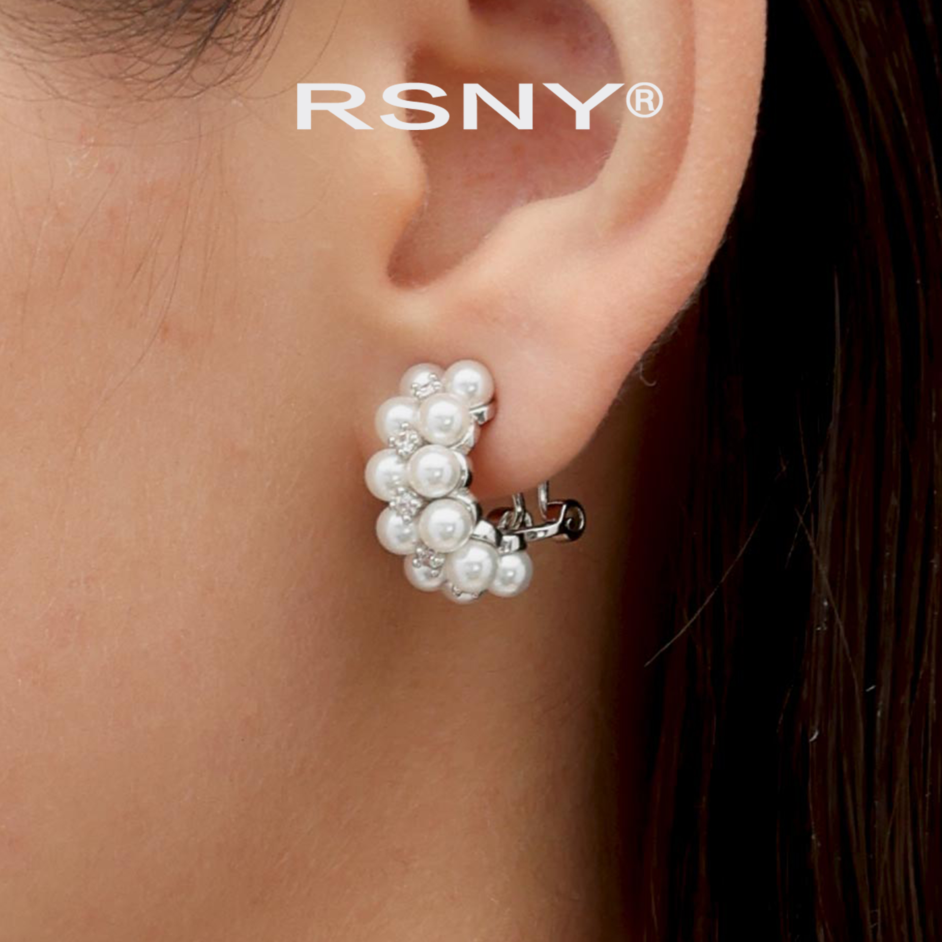 [新品]RSNY双层珍珠耳环轻奢设计2025新款简约欧美风纯银耳针耳钉
