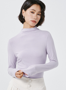 美娜舒丹打底衫保暖拉毛莱赛尔4586一字领t恤双面磨毛职业打底衫