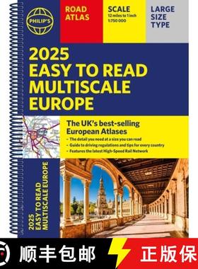 【3-4周达】2025 Philip's Easy to Read Multiscale Road Atlas Europe : (A4 Spiral binding) [9781849076609]
