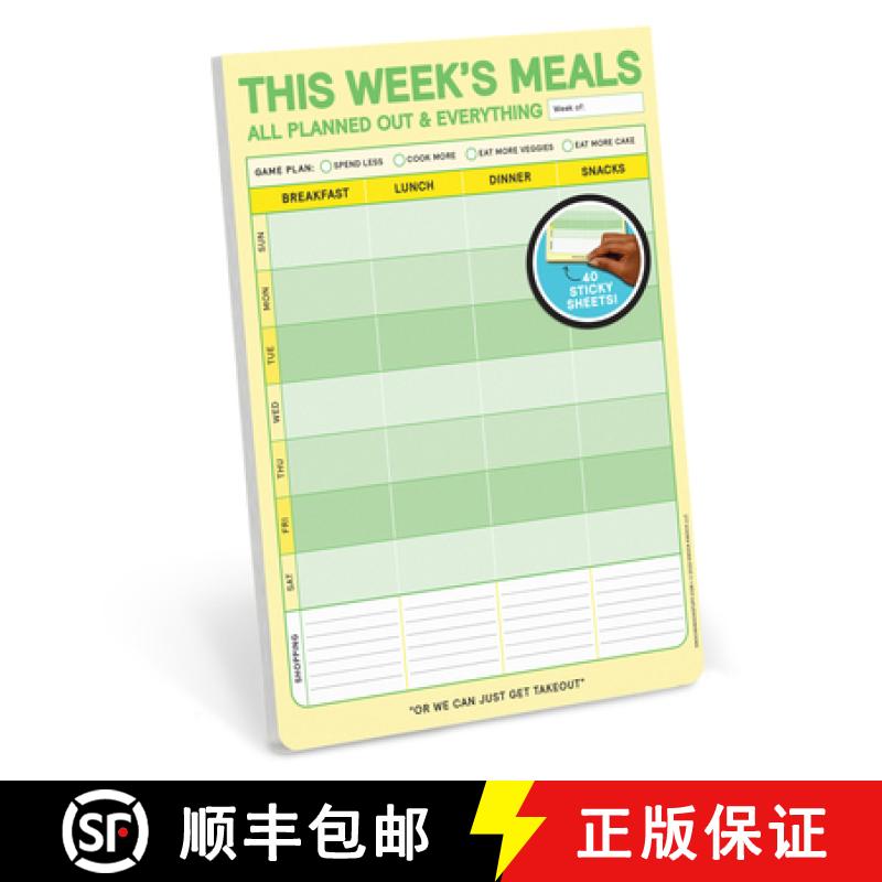 【3-4周达】This Week's Meals Big & Sticky Notepad - Sticky Meal Planner Pad (40 Sheets, 9.75 X 7-Inches) [9781683494188]