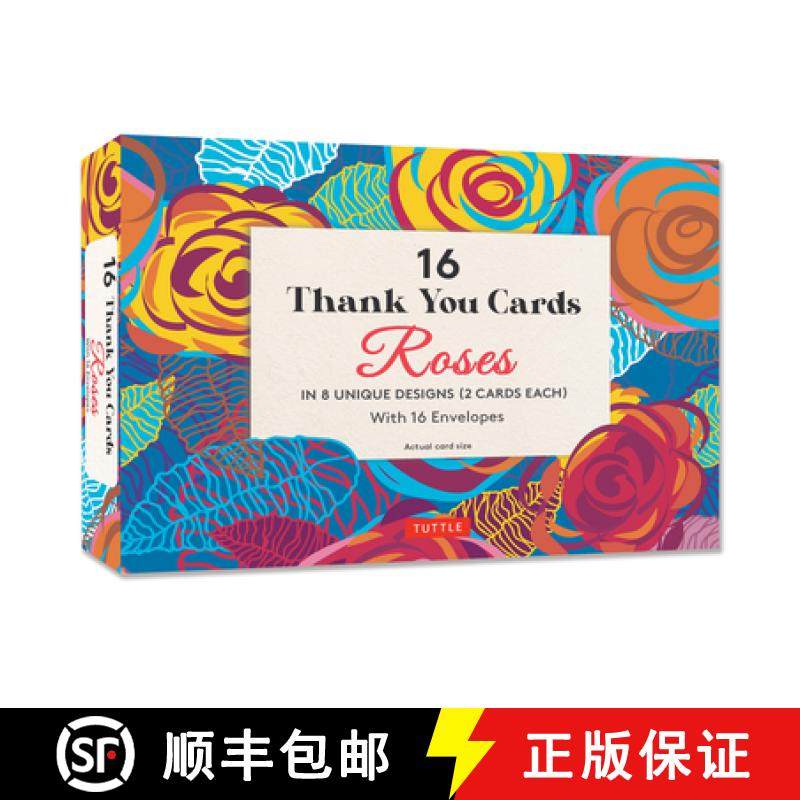 【3-4周达】16 Thank You Cards, Roses: 4 1/2 X 3 Inch Blank Cards in 8 Lovely Designs (2 Each) with 16... [9780804857826]
