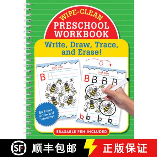【3-4周达】Wipe-Clean Preschool Workbook - Pre-K Practice for Letters, Numbers, and Fine Motor Skills... [9781441346605]