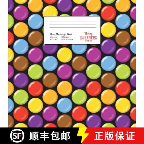 【3-4周达】Music Manuscript Book: Coated Candy, Large Kids Stave Paper [9781989387221]