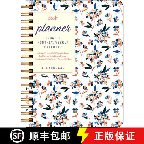 【3-4周达】Posh: Perpetual Planner Undated Monthly/Weekly Calendar: White Tossed Floral [9781524854782]