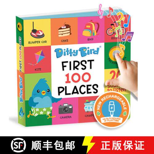 【3-4周达】Ditty Bird First 100 Places Interactive Sound Book for Toddlers 1- 3 Speech Therapy Educat... [9781838206451]