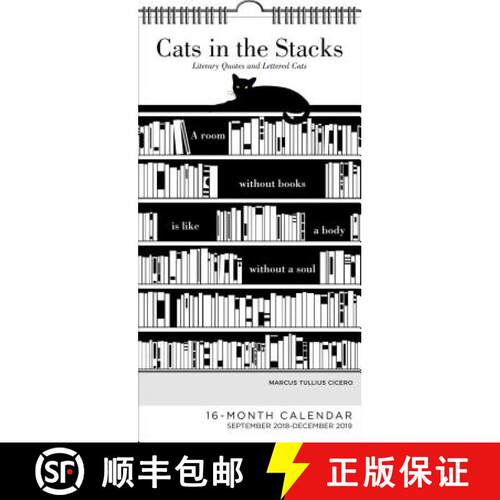 【3-4周达】Cats in the Stacks 16-Month 2018-2019 Wall Calendar: Literary Quotes and Lettered Cats [9781449494315]