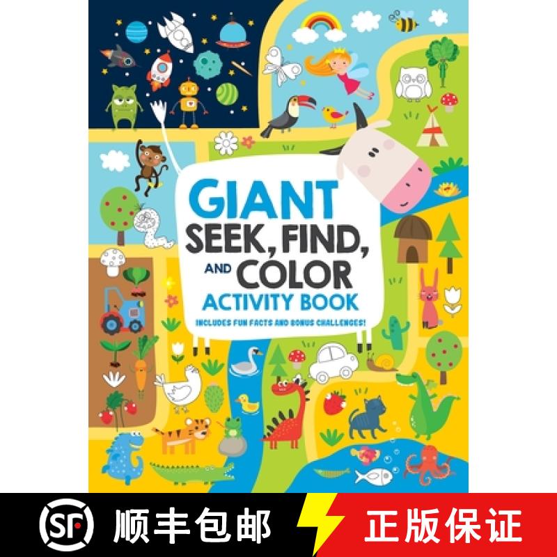【3-4周达】Giant Seek, Find, and Color Activity Book: Includes Fun Facts and Bonus Challenges! [9781641241793]