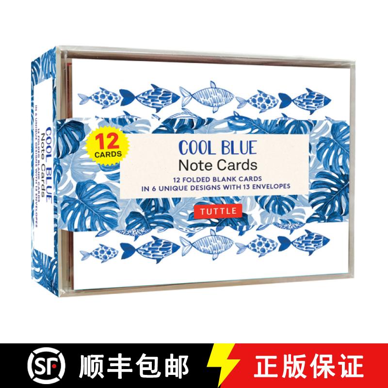 【3-4周达】Cool Blue Note Cards - 12 Cards: In 6 Designs with 13 Envelopes (Card Sized 4 1/2 X 3 3/4 ... [9780804854832]