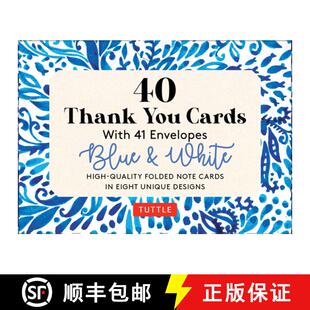 【3-4周达】Blue & White 40 Thank You Cards with Envelopes: 40 Blank Cards in 8 Designs (5 Cards Each)... [9780804854863]
