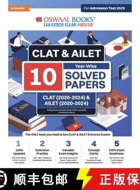 【3-4周达】Oswaal CLAT & AILET 10 Previous Years Solved Papers - Year-Wise | CLAT (2020 -2024) & AILE... [9789359585703]