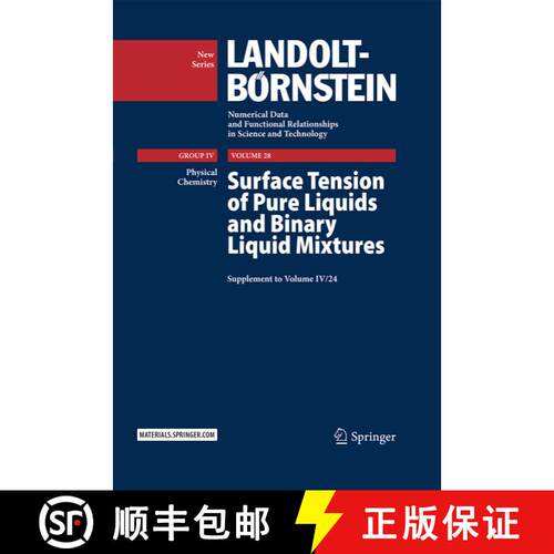 【3-4周达】精装 Surface Tension of Pure Liquids and Binary Liquid Mixtures: Supplement to Volume IV/2... [9783662483350]