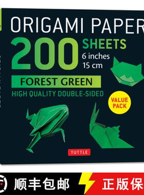 【3-4周达】Origami Paper 200 sheets Forest Green 6 (15 cm): Solid Green Double-Sided Origami Sheets w... [9780804858892]