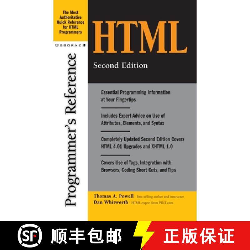 【3-4周达】HTML Programmer's Reference, 2nd Edition [9780072132328],书籍/杂志/报纸,科普读物/自然科学/技术类原版书,淘宝优惠券,粉丝福利购,淘宝优惠卷