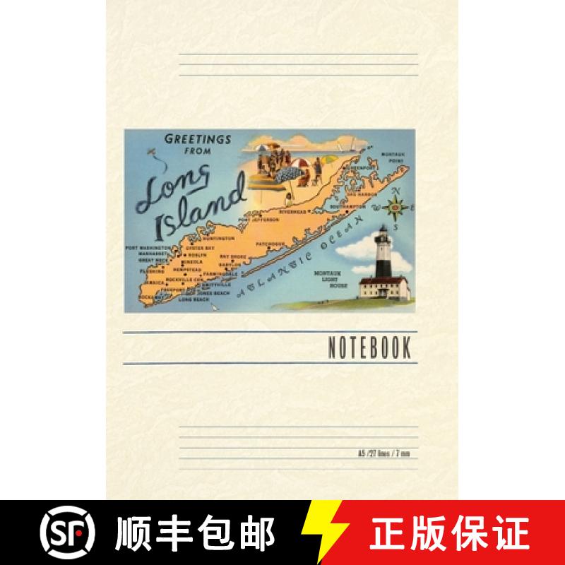 【3-4周达】Vintage Lined Notebook Greetings from Long Island, New York, Map [9798385419951]