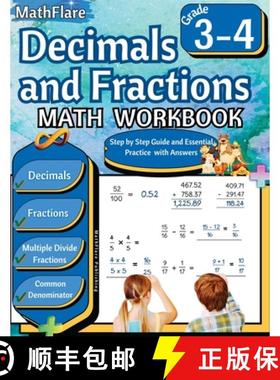 预订 Decimals and Fractions Math Workbook 3rd and 4th Grade: Fractions and Decimals Grade 3-4, Operat... [9798869372666]