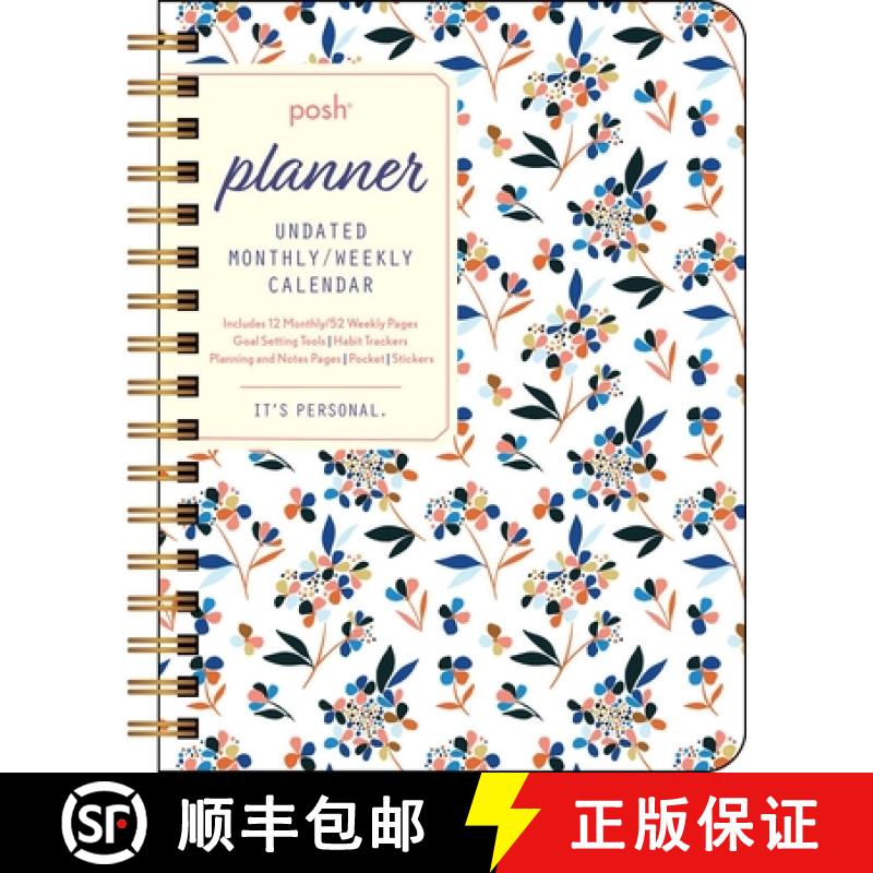 【3-4周达】Posh: Perpetual Planner Undated Monthly/Weekly Calendar: White Tossed Floral [9781524854782]