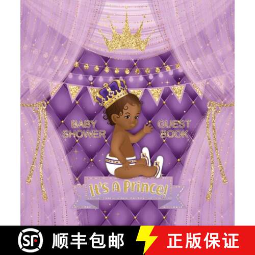 【3-4周达】精装 Baby Shower Guest Book: It's a Prince! African American Royal Black Boy Purple Altern... [9788395810404]