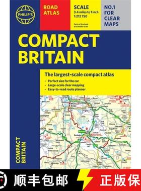 【3-4周达】Philip's Compact Britain Road Atlas: (Flexi A5) [9781849075787]