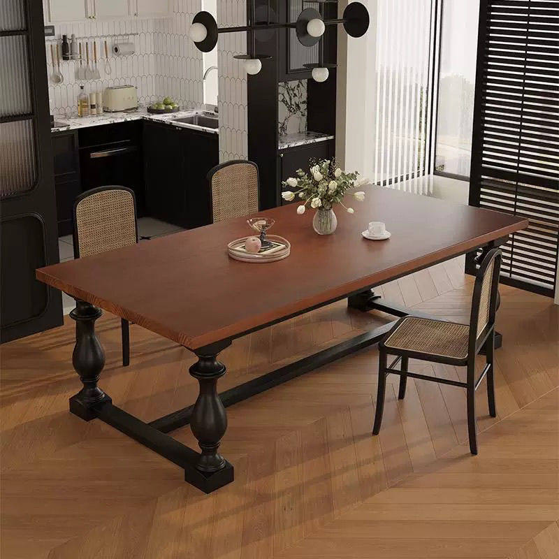 欧式餐桌实木餐桌椅组合4-6人美式复古做旧实木餐桌子饭桌会议桌