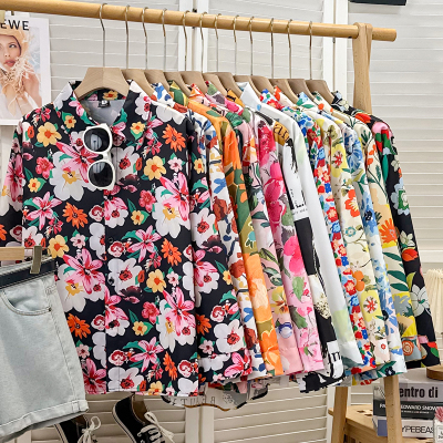 油画早秋港味复古印花衬衫内搭2025年设计感小众长袖叠穿宽松上衣