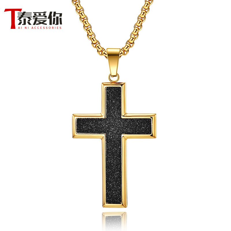 泰爱你时尚简约大号钛钢十字架项链潮男个性钛钢吊坠小众饰品