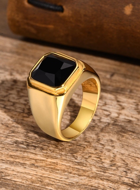 泰爱你时尚黑色玻璃戒指