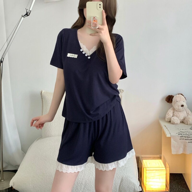 甜美家居服短裤薄高级感带胸垫