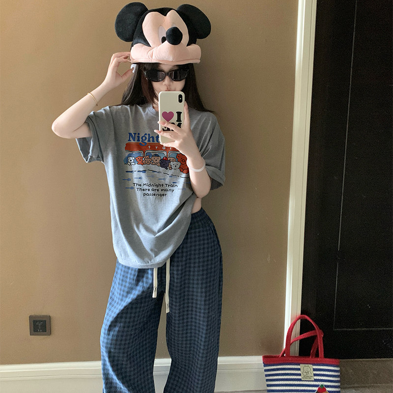 卡通短袖运动套装女夏学生宽松显瘦韩版时尚减龄休闲两件套阔腿裤
